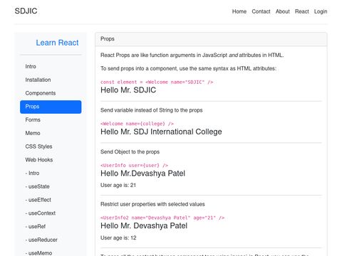 SDJIC React – Educational React Tutorial Application